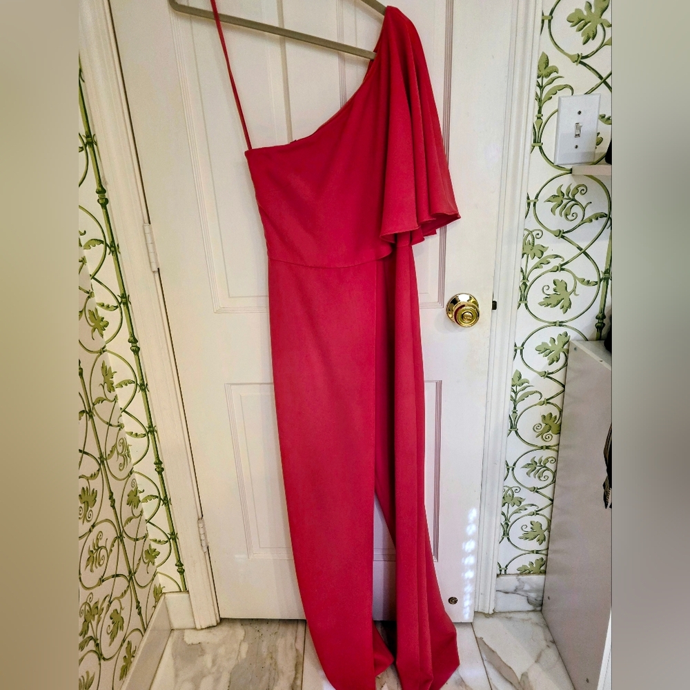 Elegant One-Shoulder Pink Dress